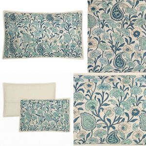 Aqua Home King Quilted Shams Pair 100% Cotton Teal Blue Floral Paisley